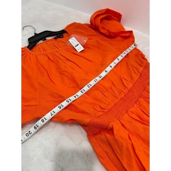 New J.Crew Size M Palermo smocked-waist mini dress in linen Orange *Stain* - Picture 5 of 13
